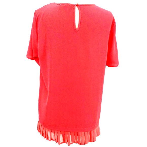 Pleione Coral/Pink Ruffle Hem Keyhole Women's Short Sleeve Blouse Size Medium - Picture 5 of 10